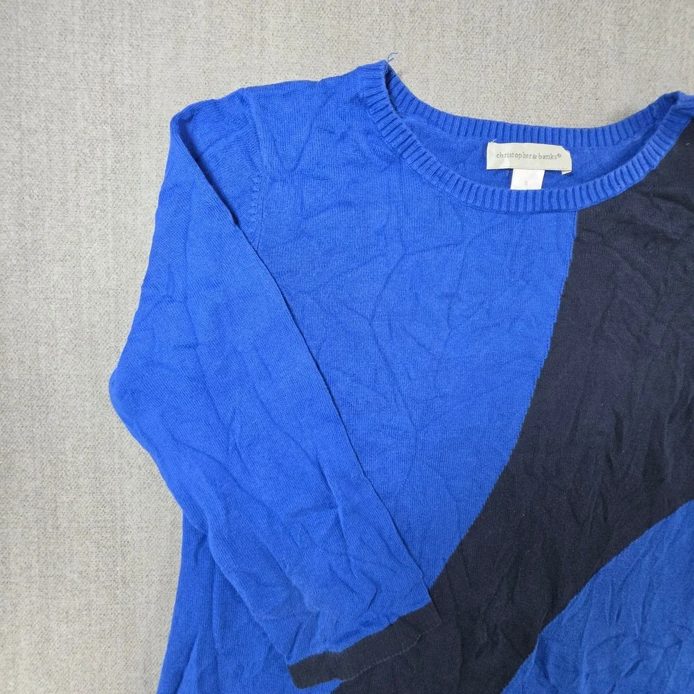 Christopher & Banks Sweater Women Small Blue Colorblock 3/4 Sleeve Cotton
